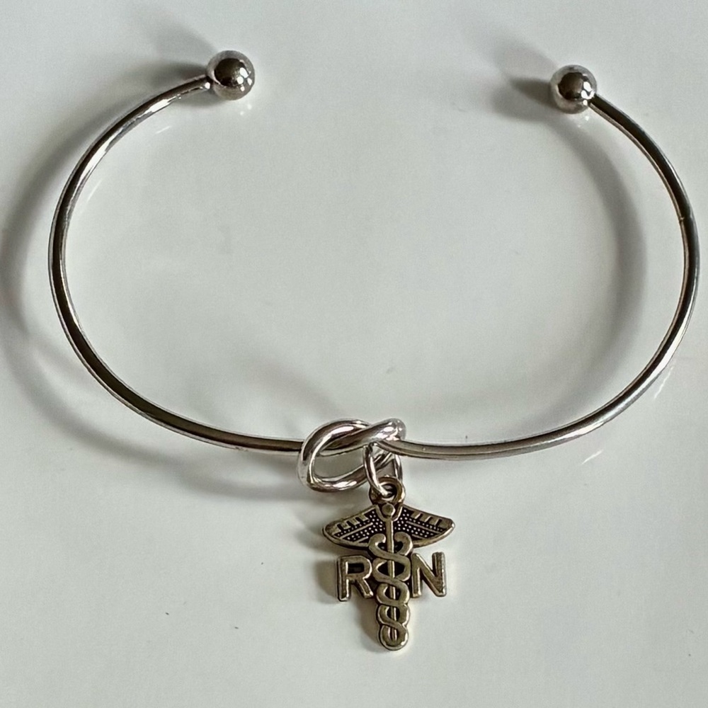 ⚕️RN Charm Open Bangle Silver Tone - Picture 8 of 10